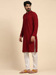 Ensemble de pyjama ChikanKari Kurta en coton rayonne marron pour hommes