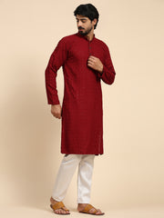 Ensemble de pyjama ChikanKari Kurta en coton rayonne marron pour hommes