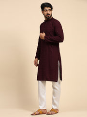 Ensemble de pyjama ChikanKari Kurta en rayonne de coton pour hommes