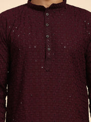 Ensemble de pyjama ChikanKari Kurta en rayonne de coton pour hommes