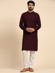 Ensemble de pyjama ChikanKari Kurta en rayonne de coton pour hommes