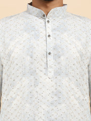Ensemble pyjama Kurta en coton bleu clair à paillettes pour homme