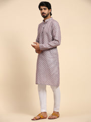 Ensemble pyjama Kurta à imprimé numérique en lin violet pour homme