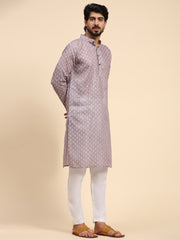 Ensemble pyjama Kurta à imprimé numérique en lin violet pour homme