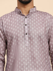 Ensemble pyjama Kurta à imprimé numérique en lin violet pour homme