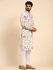 Ensemble pyjama Kurta imprimé numérique en lin mauve pour homme