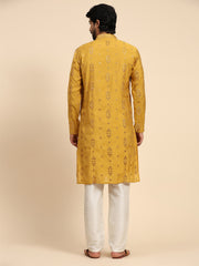 Ensemble pyjama Kurta en soie effet miroir moutarde pour homme