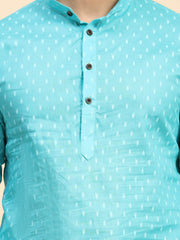 Ensemble pyjama Kurta en coton tissé bleu cyan pour homme