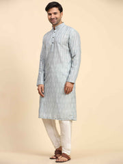 Ensemble pyjama Kurta à imprimé numérique en coton gris Rado pour homme