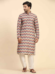 Ensemble pyjama Kurta en coton à imprimé chevrons multiples pour hommes