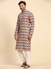 Ensemble pyjama Kurta en coton à imprimé chevrons multiples pour hommes