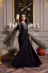 Costume Salwar en soie brute noire fait main avec dupatta en filet