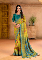 Yellow Silk Blend Position Brasso with Foil Saree-PRTA1001