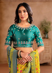 Yellow Silk Blend Position Brasso with Foil Saree