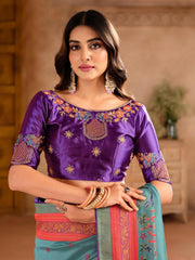 Sea Green Silk Blend Position Brasso with Foil Saree