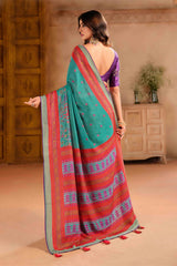Sea Green Silk Blend Position Brasso with Foil Saree
