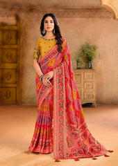 Orange Silk Blend Position Brasso with Foil Saree-PRTA1004