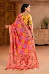 Orange Silk Blend Position Brasso with Foil Saree