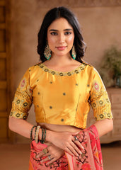 Orange Silk Blend Position Brasso with Foil Saree