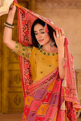 Orange Silk Blend Position Brasso with Foil Saree