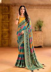 Green Silk Blend Position Brasso with Foil Saree-PRTA1005