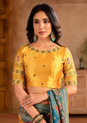 Green Silk Blend Position Brasso with Foil Saree