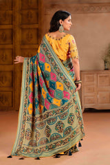 Green Silk Blend Position Brasso with Foil Saree