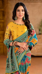 Green Silk Blend Position Brasso with Foil Saree