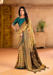 Cream Silk Blend Position Brasso with Foil Saree-PRTA1006