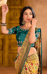 Cream Silk Blend Position Brasso with Foil Saree