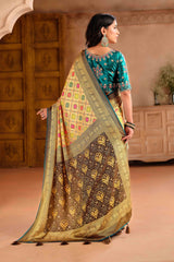 Cream Silk Blend Position Brasso with Foil Saree