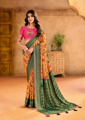 Mustard Silk Blend Position Brasso with Foil Saree-PRTA1007
