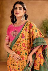 Mustard Silk Blend Position Brasso with Foil Saree