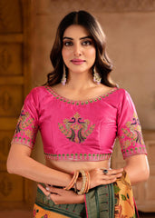 Mustard Silk Blend Position Brasso with Foil Saree