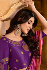 Pink Silk Blend Position Brasso with Foil Saree