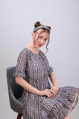 Multicolor Poly Georgette Round Neck Tie Up Printed Dress