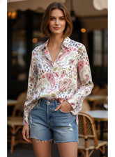 White Satin Printed Bohemian Shirt