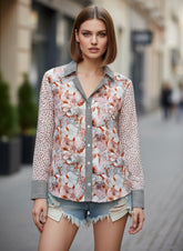 Grey & Brown Satin Printed Bohemian Shirt