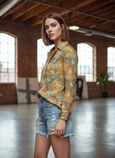 Green Satin Printed Bohemian Shirt
