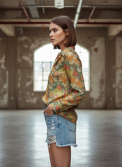 Green Satin Printed Bohemian Shirt