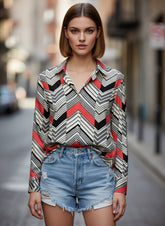 Black & White Satin Printed Striped Shirt