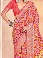 Pink Mass Melo Kasab Jacquard Border Saree