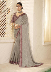 Grey Chiffon Foil Digital Print Saree-SHNYA1001