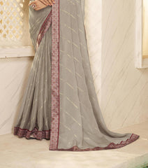 Grey Chiffon Foil Digital Print Saree