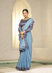 Sky Blue Chiffon Foil Digital Print Saree-SHNYA1002