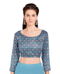 Sky Blue Chiffon Foil Digital Print Saree