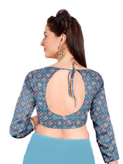 Sky Blue Chiffon Foil Digital Print Saree