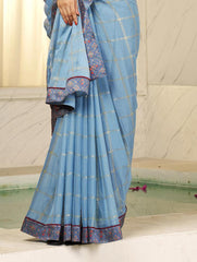 Sky Blue Chiffon Foil Digital Print Saree