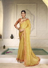 Yellow Chiffon Foil Digital Print Saree-SHNYA1003