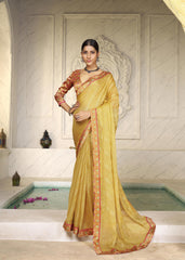 Yellow Chiffon Foil Digital Print Saree-SHNYA1003